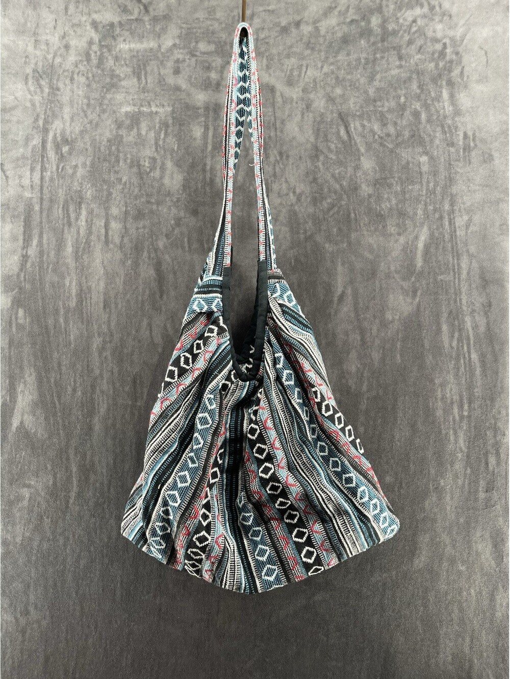 Boho Tribal Woven Hobo Shoulder Bag Blue Black Southwest Hippie Large Tote